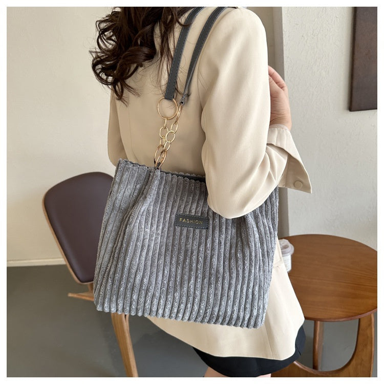 Corduroy Women's Large Capacity Thick Stripe Shoulder Bag