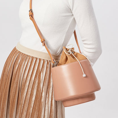 genuine leather womens original drawstring bucket fashion handheld versatile shoulder bag japanese style