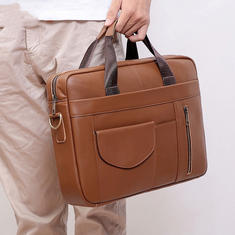 simple casual mens real leather handbag