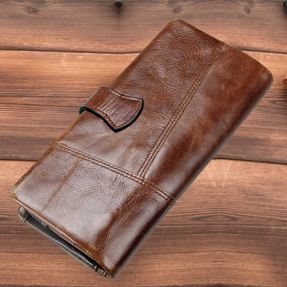 fashion stitching long cowhide leather mens wallet