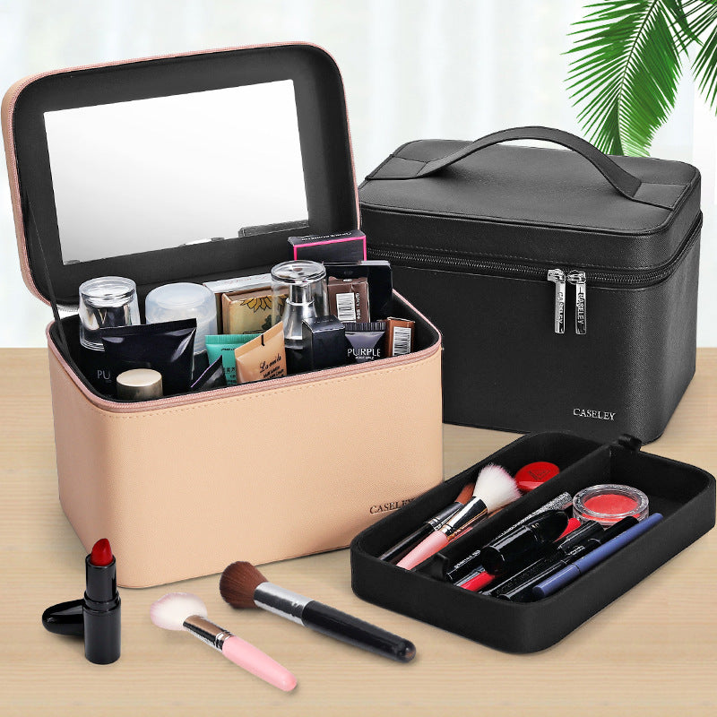 large capacity simple portable double layer portable cosmetic bag