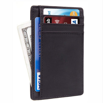 mens genuine leather anti theft swiping card holder