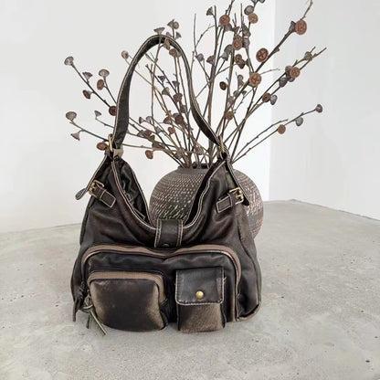 retro high grade texture multi pocket motorcycle bag
