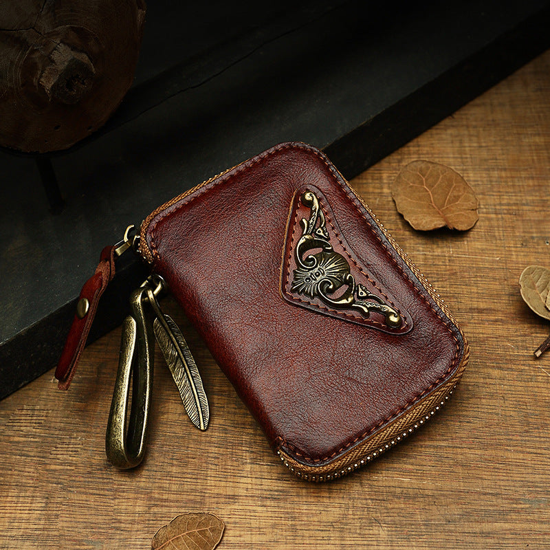 handmade cowhide mens leather key bag personality