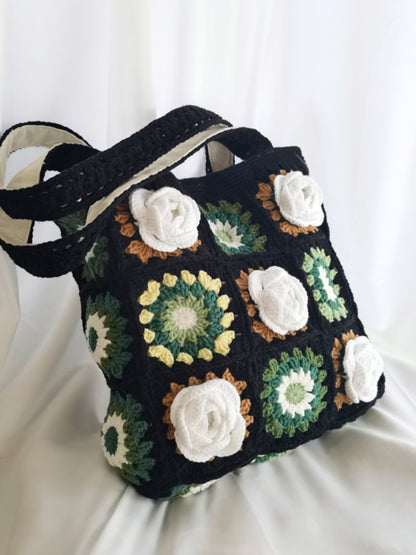 professional wool crocheted high end hand woven flower shoulder bag