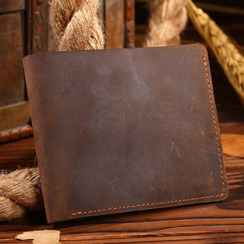 vintage crazy horse leather mens short wallet