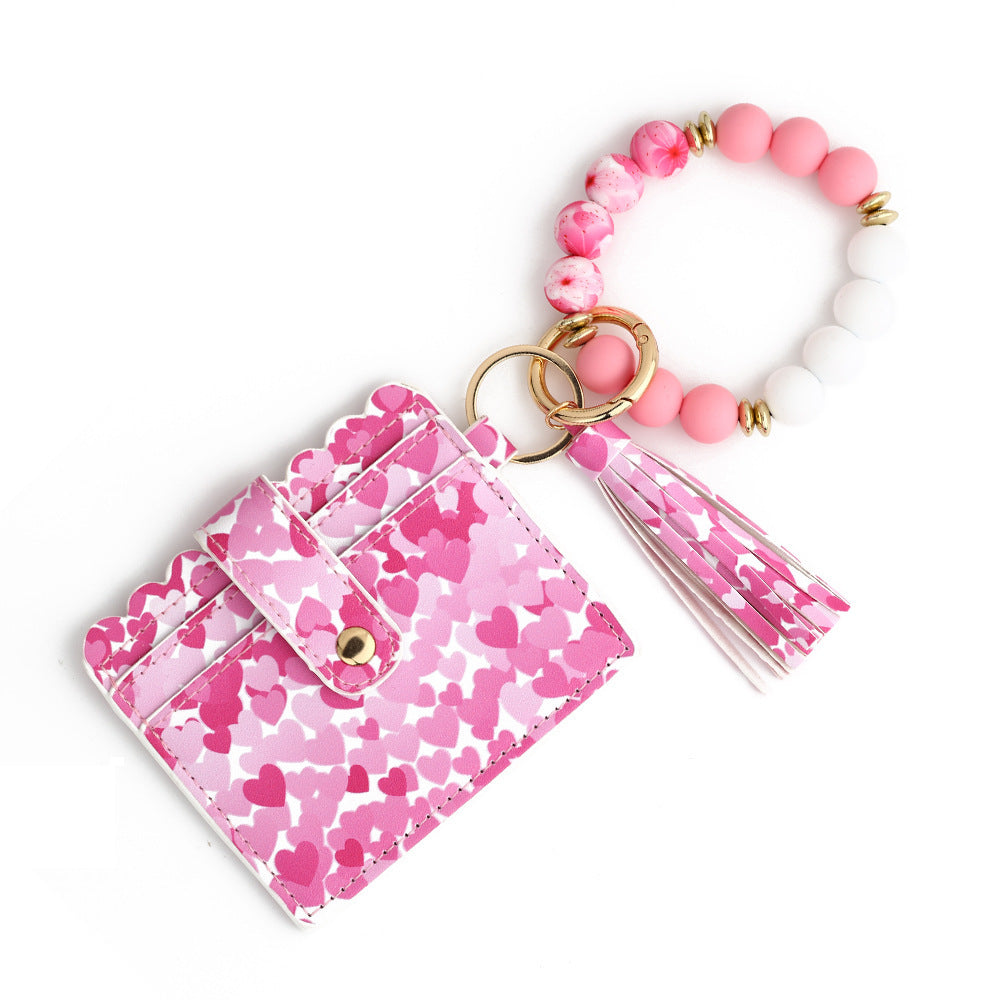 love polyurethane card holder silica gel key chain european and american printed silicone beads bracelet womens wallet