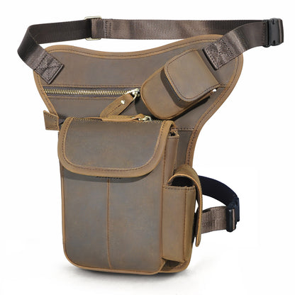 first layer oil waxed leather cowhide vintage mens outdoor leg bag waist bag