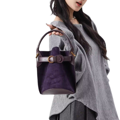 purple velvet bucket womens shoulder messenger bag