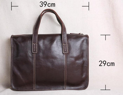 vintage business leisure horizontal style leather briefcase computer bag