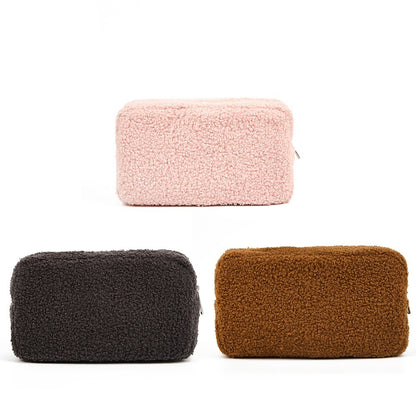 autumn and winter solid color velvet bag large capacity skincare products storage bag