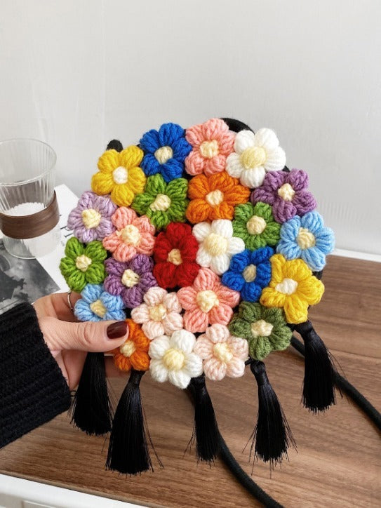 ethnic fluffy bag for women 2025 new fashion trend floral small round bag stylish and versatile can be worn on one shoulder or cross body