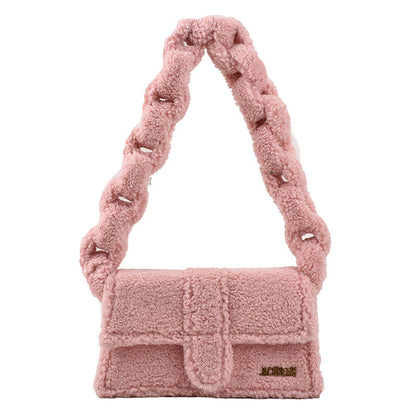 bag woman new senior texture plush one shoulder small square bag