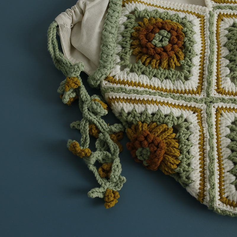 sweet wool crocheted drawstring shoulder bag