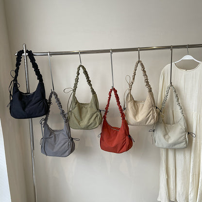 womens drawstring ruffle cloud portable shoulder messenger bag