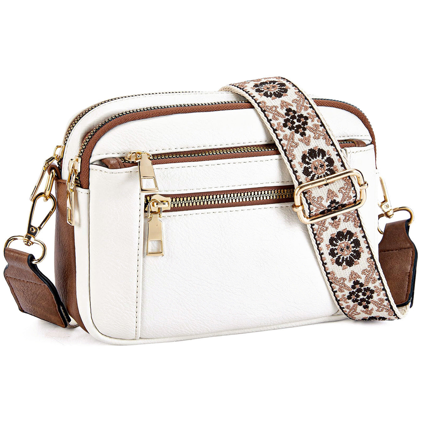 cow color matching multifunctional zipper crossbody bag