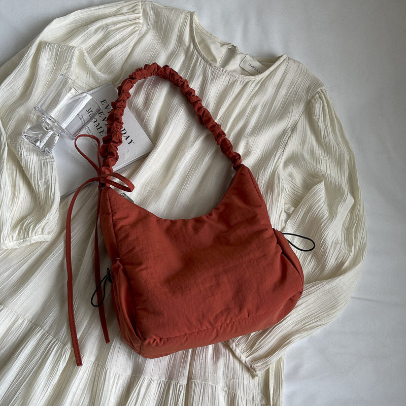 womens drawstring ruffle cloud portable shoulder messenger bag