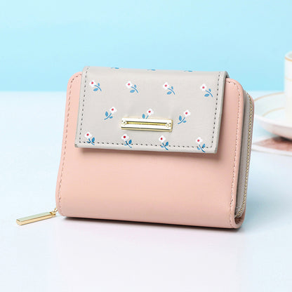 new short women print wallets splicing zipper ladies coin purse