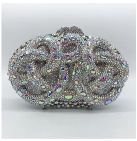 python diamond studded dinner bag magnetic clasp chain clutch