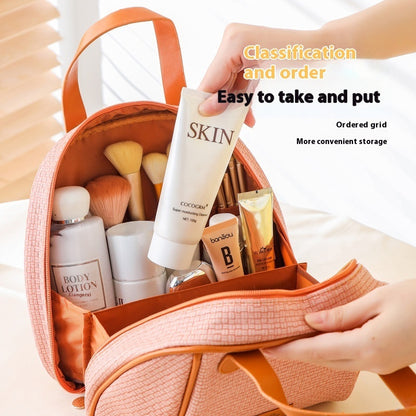 pu woven pattern cosmetic capacity portable storage bag double zipper