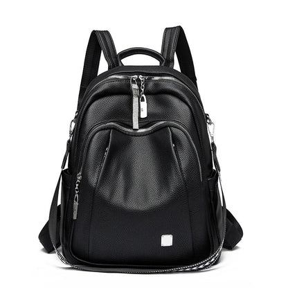 Large Capacity Soft Leather Student Backpack Trendy Travel Bag