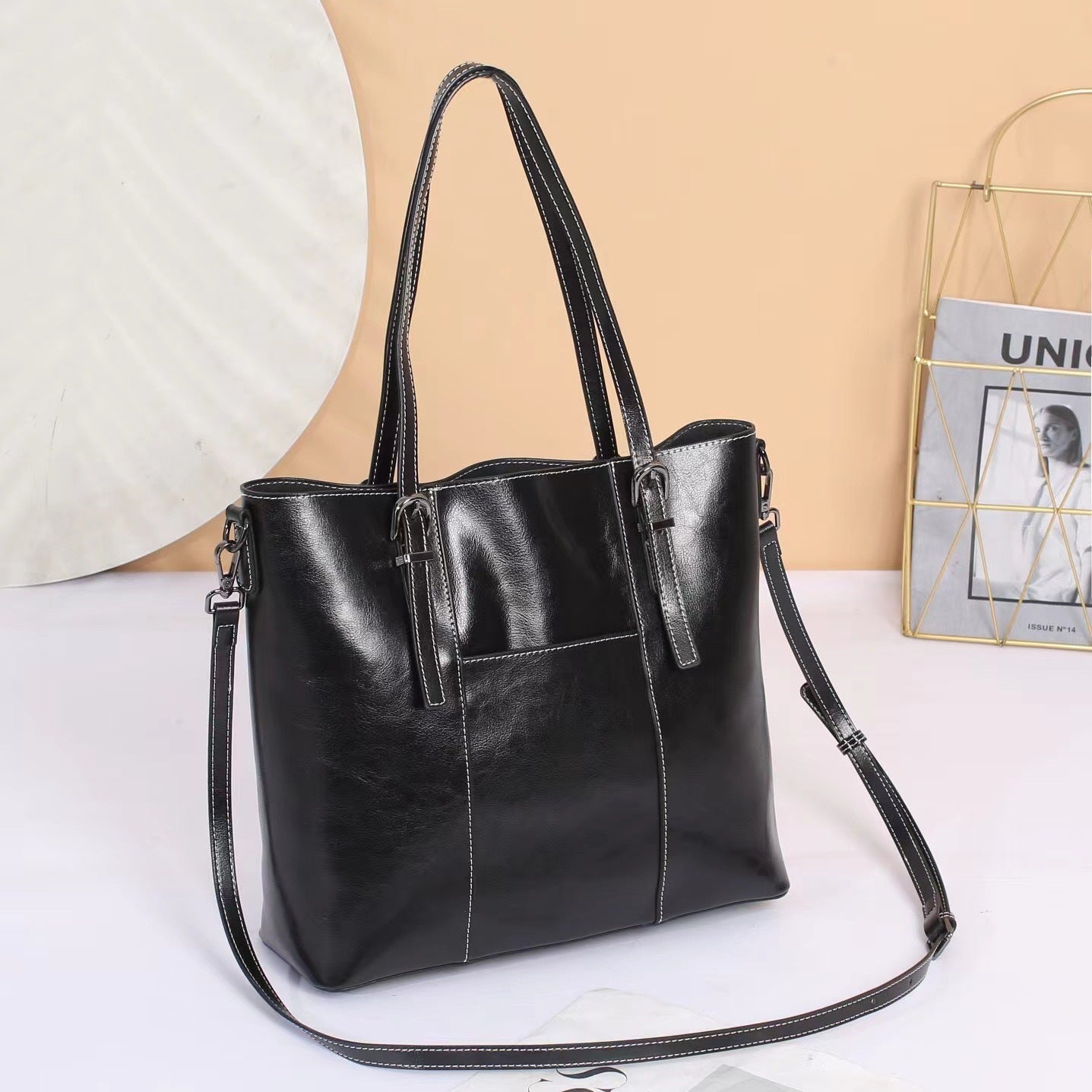 big bag genuine leather capacity cowhide messenger bag female hand held tote