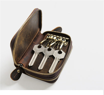 retro leather hand held short key bag