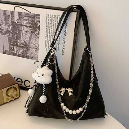 niche commuter pearl chain one shoulder bag womens all match shoulder tote bag