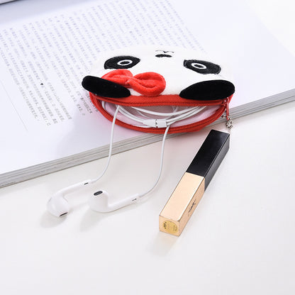 cartoon female cute student portable mini plush earphone key coin purse