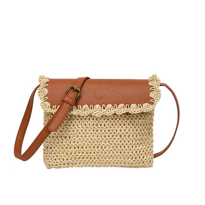 womens straw mori style western style all matching beach crossbody bag