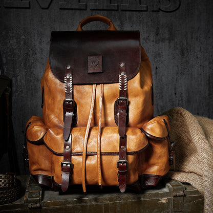 first layer leather mens large capacity travel backpack
