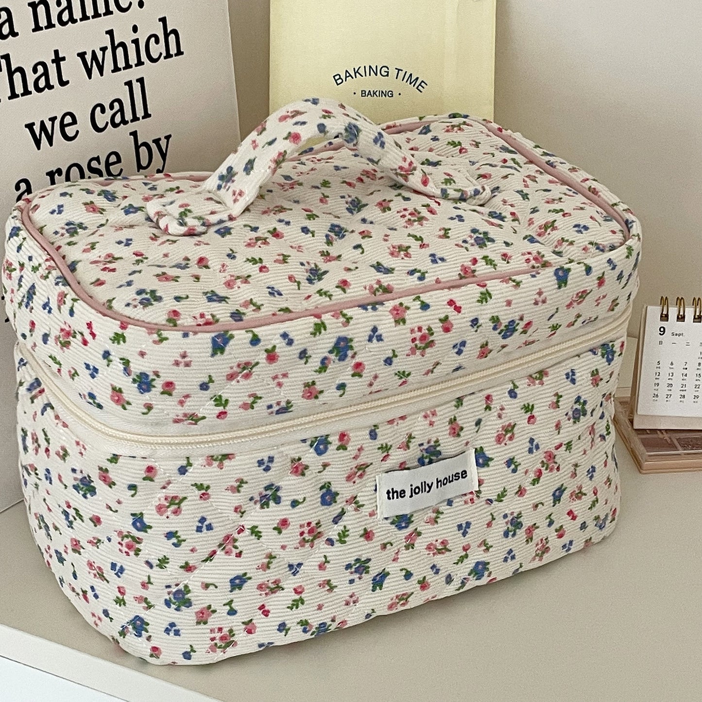 Women's Corduroy Pastoral Floral Cosmetic Bag