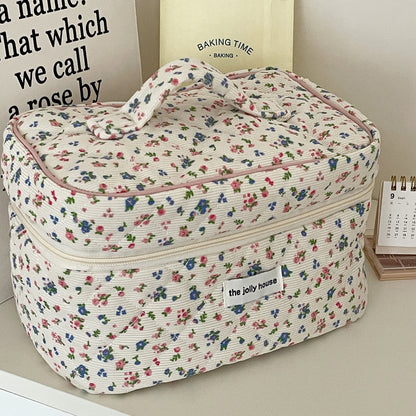 Women's Corduroy Pastoral Floral Cosmetic Bag