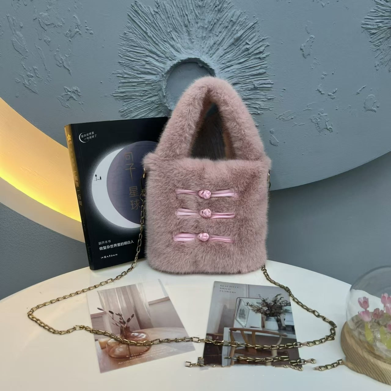 plush hand carrying bag fashion fluffy fluff bag