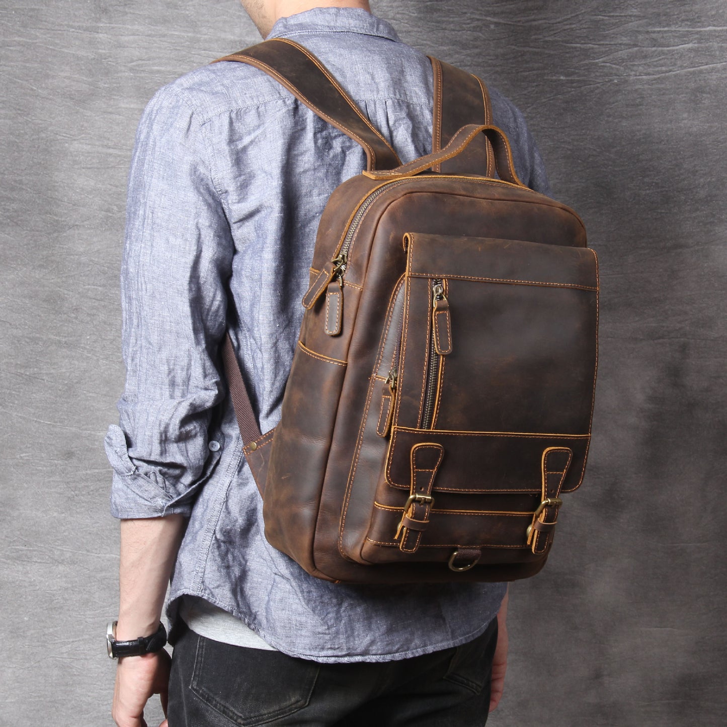 retro crazy horse capacity first layer leather backpackage