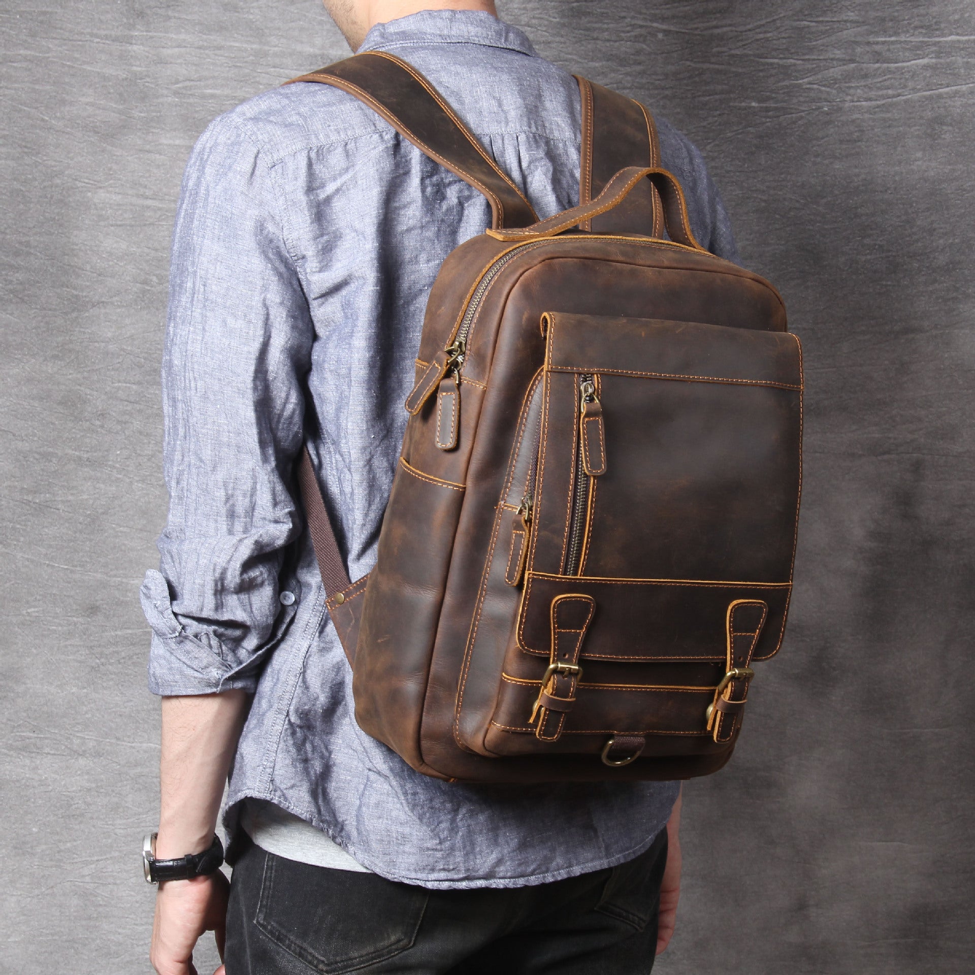 retro crazy horse capacity first layer leather backpackage