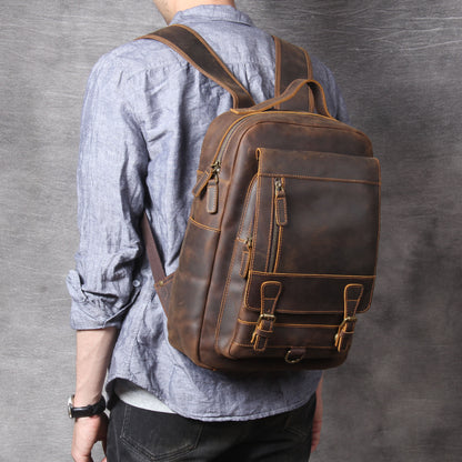 retro crazy horse capacity first layer leather backpackage