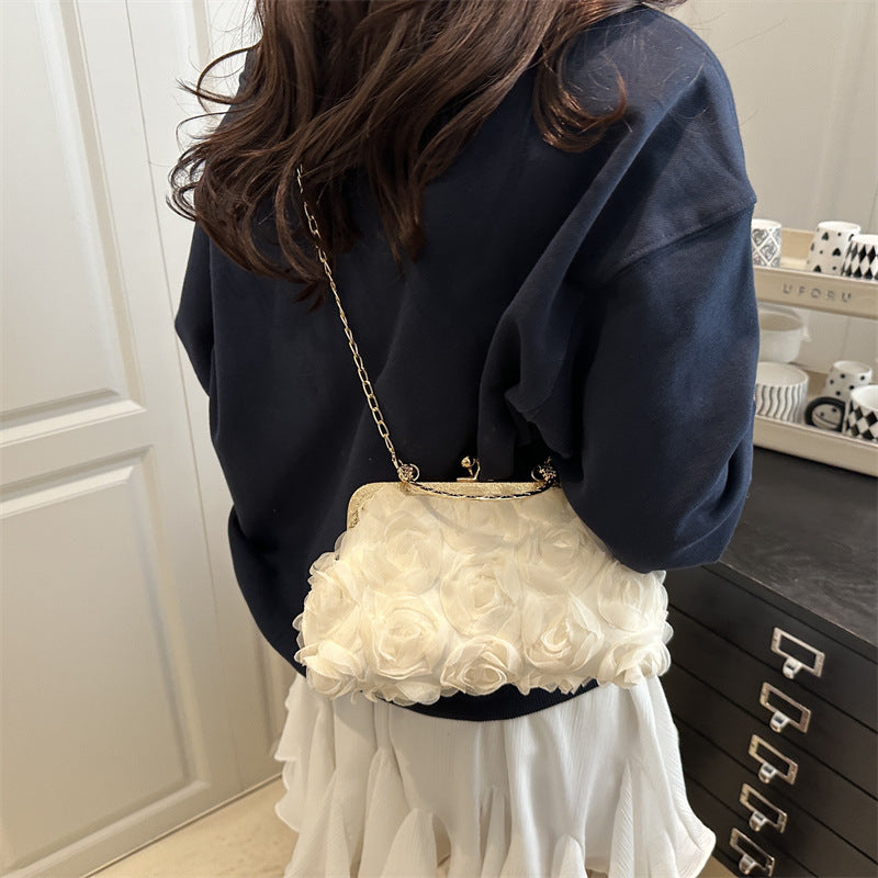 Chic Versatile Rose-patterned Womens Bag With A Chain Detail
