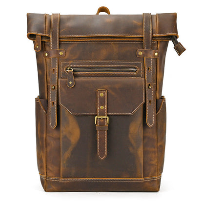 retro mens backpack cowhide large capacity 15 inch computer bag