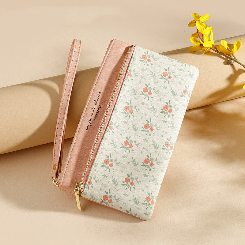 womens long wallet korean style large capacity hand zipper bag floral leather long purses and handbags women bags