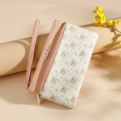 womens long wallet korean style large capacity hand zipper bag floral leather long purses and handbags women bags