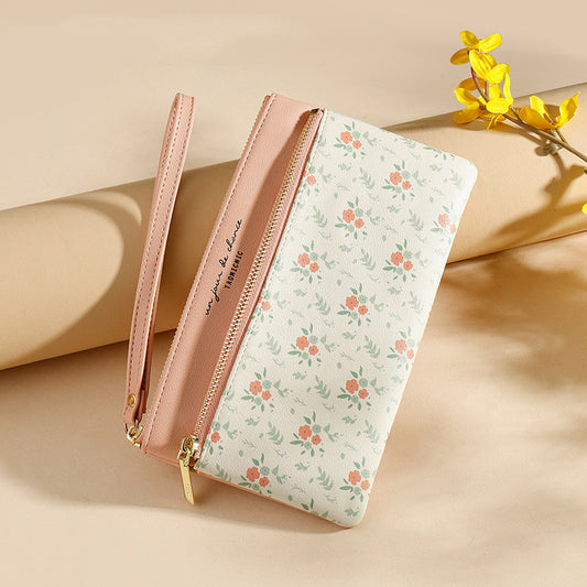 womens long wallet korean style large capacity hand zipper bag floral leather long purses and handbags women bags