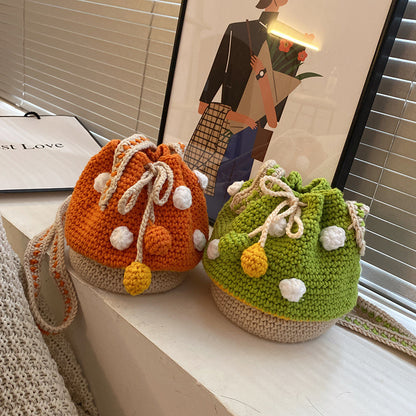 handmade wool woven mushroom bag