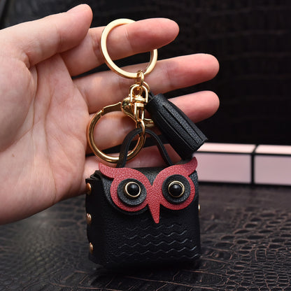 creative leather owl coin purse keychain