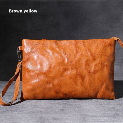 simple retro first layer cowhide large capacity hand held original leather casual envelope mens bag