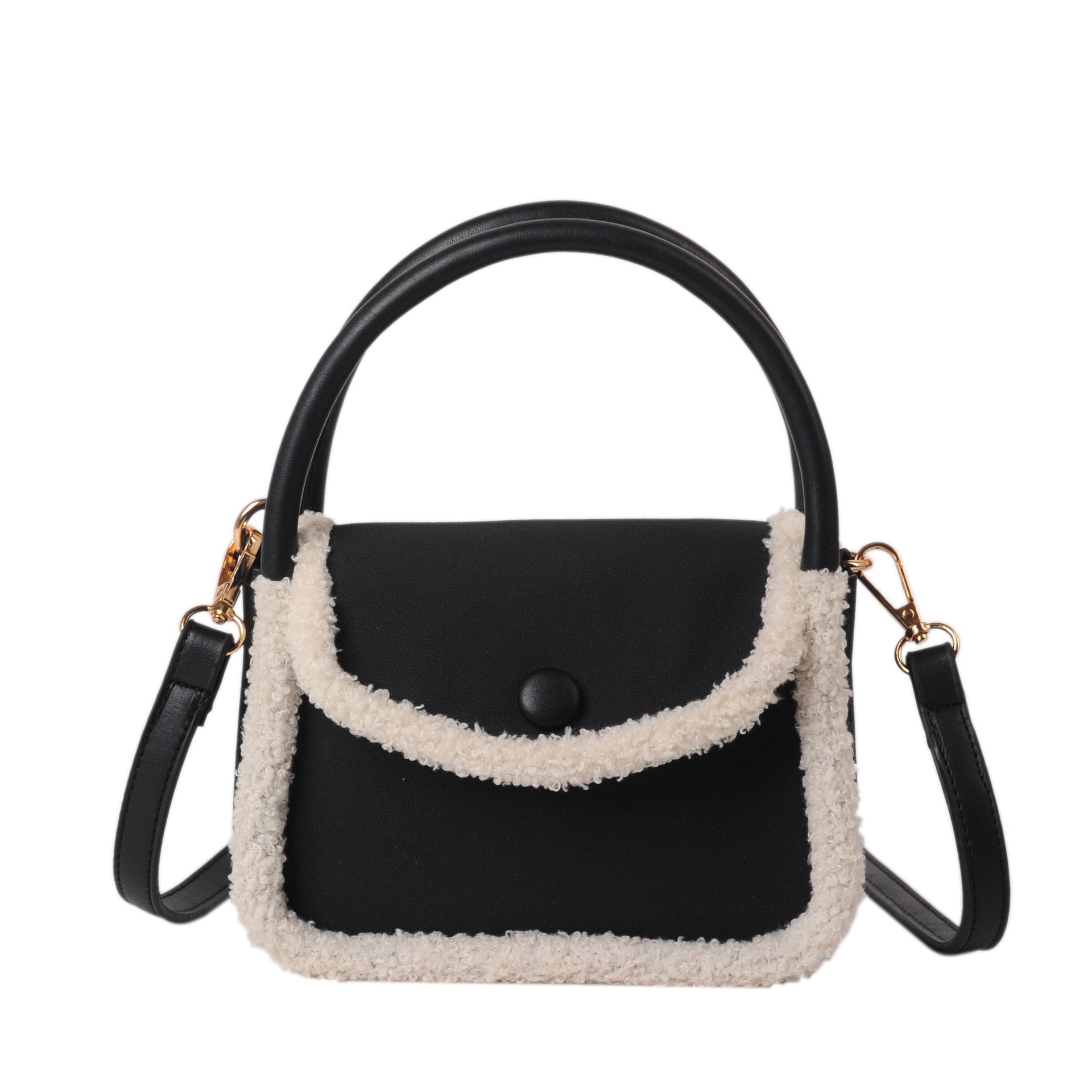 fashion lamb plush handbag one shoulder diagonal saddle bag