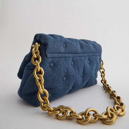 blue oversized denim quilted shoulder messenger bag chain bag