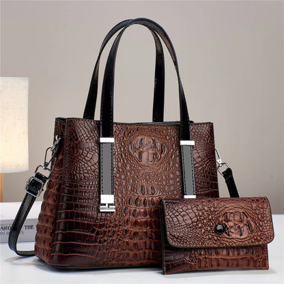 womens fashion crocodile pattern large capacity combination bags