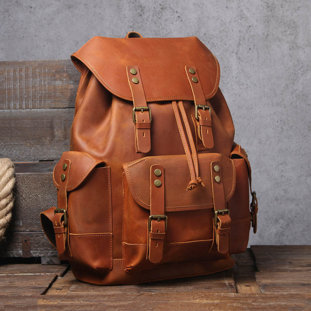 mens retro large capacity first layer cowhide backpack