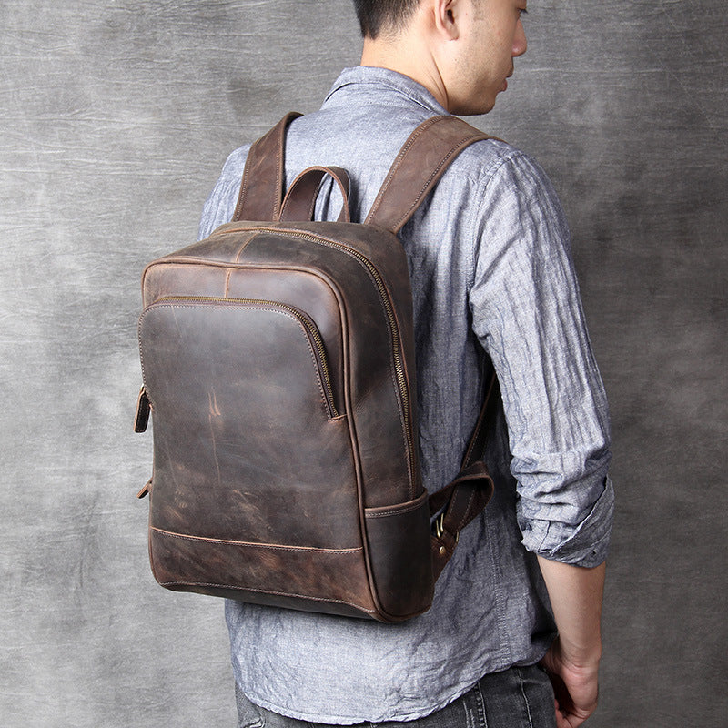 retro first layer cowhide mens backpack leather